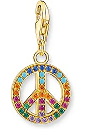 Thomas Sabo Charm-Anhänger Peace aus 925er Sterlingsilber mit 750er Gelbgold-Vergoldung und Steinbesatz, in Regenbogenfarben, in Peace-Zeichen-Form, Maße: 26 x 13 mm,1898-488-7