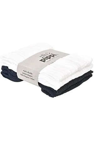 Pippi Unisex Baby 4-pak pieluszek na chusteczki, chusteczki do przytulania lub pieluchy, zestaw odzieży kąpielowej, biały ( 100), (rozmiar producenta: 65 x 65)