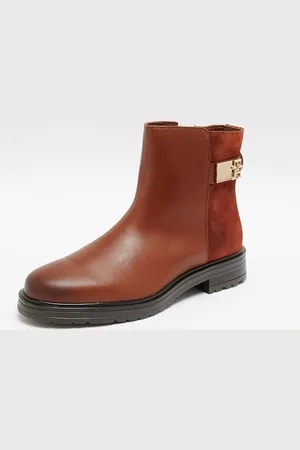 Tommy Hilfiger Damskie TH Logo Leather Mix Chelsea (FW0FW08336) Półbuty, brązowe (brązowy koniakowy), 40 EU, , 41 EU
