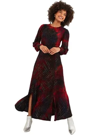 Joe Browns Moda damska teksturowana sukienka maxi Devore wiązana w talii z rękawami balonowymi, regularny krój, Burnt Orange, UK 10, , 36