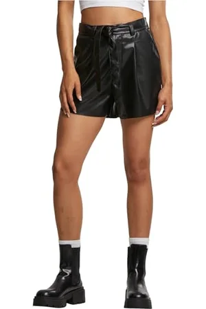 Urban classics Damskie krótkie spodenki damskie z syntetycznej skóry, szorty damskie ze sztucznej skóry, luźne dopasowanie, , 32