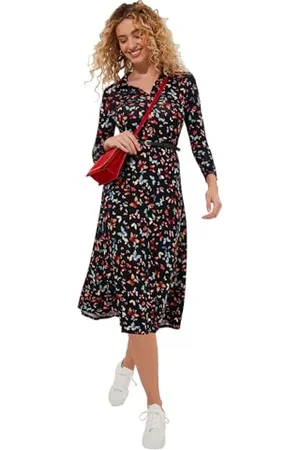 Joe Browns Moda damska sukienka midi z nadrukiem motyla z dżerseju, regularny krój, ciemny granatowy, UK 16, , 42