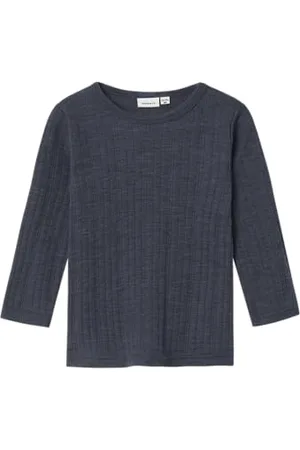 NAME IT Chłopięca koszulka z długim rękawem Nmmwang Wool Needle Ls Top Solid Noos, , 110