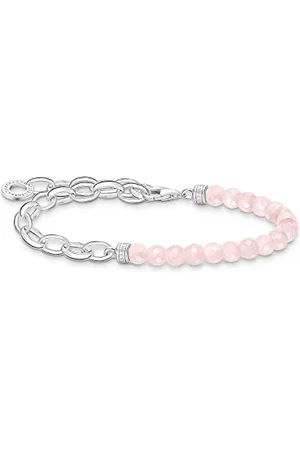 Thomas Sabo Damen Charm-Armband mit Rosenquarz-Beads Silber, 925 Sterlingsilber, Länge: 16-19 cm, A2098-034-9-L17