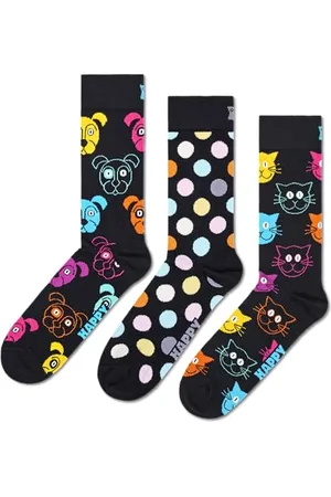 Happy Socks Zestaw 3 par skarpetek - zabawne skarpetki z nadrukiem psa, z bawełny organicznej, dla kobiet i mężczyzn