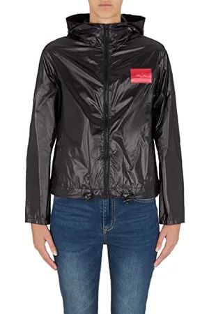 Armani Exchange Damska naszywka z logo z przodu, z kapturem, regulowana taśma w talii, czarna, duża