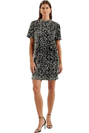 Ted Baker WMD-AUDRIYY-aksamitna cekinowa koszulka mini sukienka czarna, , 38