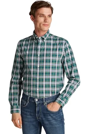 Tommy Hilfiger Męska koszula Flex POPLIN w kratę mała RF MW0MW37557 L/S koszula, zielona, M, Zielony (Nouveau Green/Allover), M