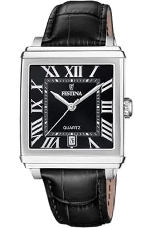 Festina F20681/3 na kwadratowym zegarku męski szary skórzany pasek ze stali nierdzewnej, , pasek