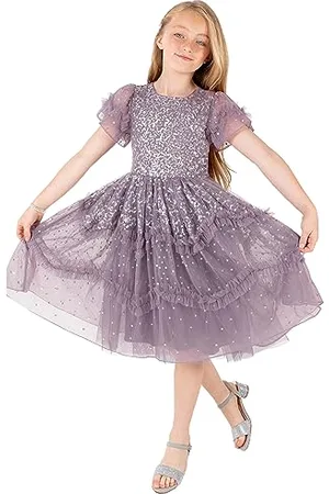 Maya Deluxe Dziewczęca sukienka z cekinami, na imprezę, z krótkim rękawem, midi, na wesele, dla gości, na studniówkę, , 5-6 lat, , 5-6 Lata
