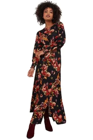 Joe Browns Moda damska sukienka maxi z kwiatowym wiązaniem na plecach z rozciętym obszyciem, regularny krój, pomarańczowa, UK 14, , 40