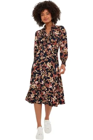 Joe Browns Moda damska Jesienna Kwiatowa Twist Przód Falbanka Rękaw Jersey Sukienka Midi Regularny Krój , UK 18, , 44