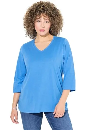 Ulla Popken Damska duże rozmiary plus size koszula z motywem czcionki, klasyczna, dekolt w serek, rękaw 3/4, , 54-56