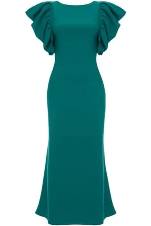 Swing Zielona elegancka sukienka midi z krótkimi rękawami Rita | rozmiar 36, , 36