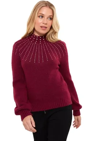 Joe Browns Damski sweter z dzianiny Diamanté Lejek z prążkowanym dekoltem, regularny krój, jagodowy, 16, , 42