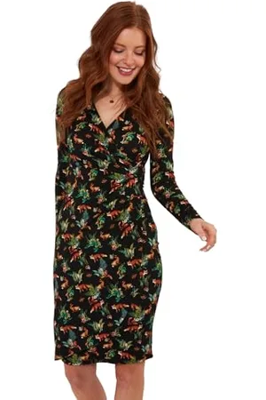 Joe Browns Moda damska owijana przód marszczone leśne stworzenia sukienka dżersejowa, regularny krój, czarna, UK 14, , 40