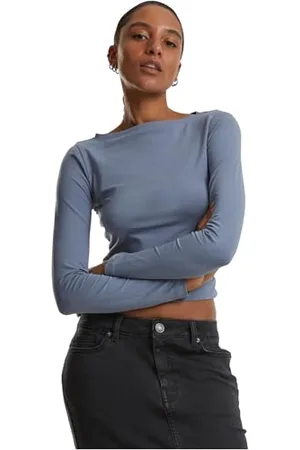Urban classics Damska koszulka z długim rękawem Ruffled Super Slim Longsleeve, damska koszulka z długim rękawem z falbankami, krój slim fit, rozmiary XS-5XL, , XL