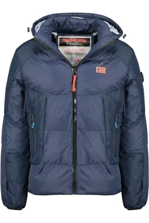Geographical Norway Casidan Męska kurtka wiatrówka outdoorowa - Męska kurtka z długim rękawem - Płaszcz przeciwdeszczowy na wędrówki, wiosna, lato, jesień, zima (granatowa 2XL), , XXL