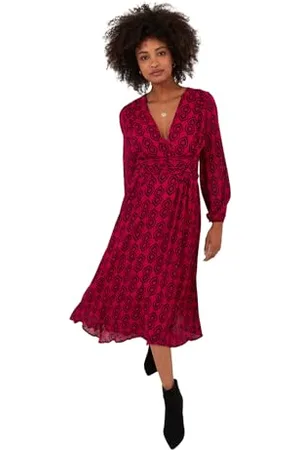 Joe Browns Moda Damska Odważna Sukienka Midi Z Dekoltem W Serek Geometryczny Nadruk Regularny Krój Ciemnoróżowa, UK 18, , 44