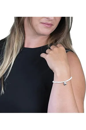 Engelsrufer Damen Perlen Stretch Armband aus Sterling Silber und Perlmutt Süßwasserperlen mit Herzflügel Anhänger - Länge: 17 cm - nickelfrei