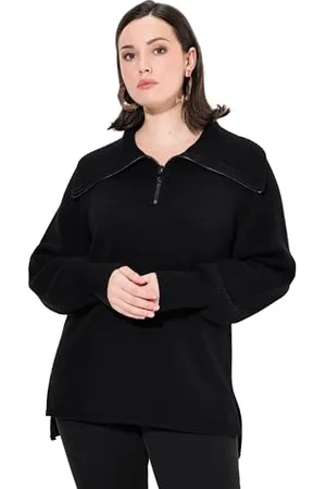 Ulla Popken Damskie duże rozmiary, duże rozmiary, plus size, prążkowany kołnierz, zamek błyskawiczny, raglanowe długie rękawy, , 46-48