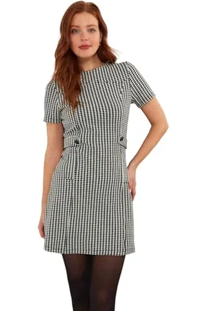 Joe Browns Moda damska retro sukienka mini z wysokim dekoltem w kratkę, dopasowany krój, , UK 12, , 38