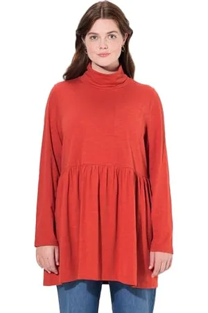 Ulla Popken Damska koszulka z długim rękawem, długie rozmiary, plus size, golf, linia A, długi rękaw, bawełna ekologiczna, , 42-44