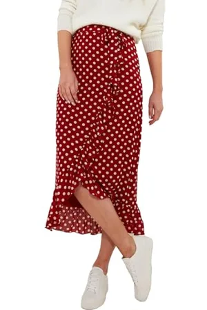 Joe Browns Damska spódnica maxi w kropki z falbanką, regularny krój, czerwona, UK 14, , 40