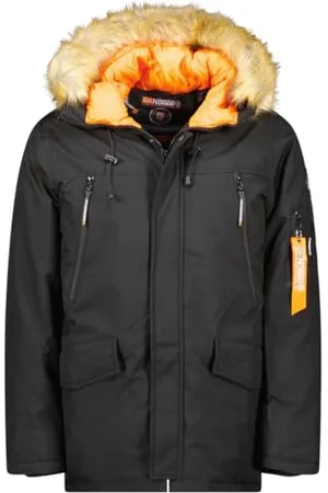 Geographical Norway Arnold Men Parka, długa, ciepła kurtka męska, jesienno-zimowa, wodoodporna kurtka z kapturem, outdoorowa futrzana kurtka wiatrówka, męska (czarna S), , S