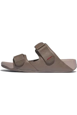 FitFlop Męskie skórzane sandały Gogh MOC Slide in Walnut, 12 UK, , 12 UK Wide