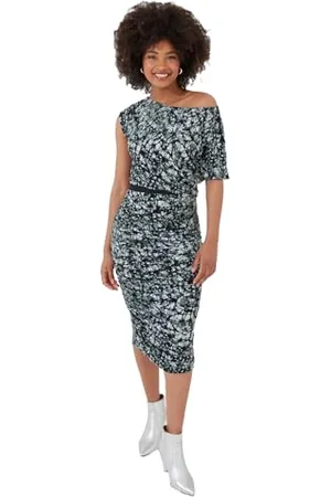 Joe Browns Moda damska pochlebna marszczona boczna asymetryczna sukienka midi z dżerseju bodycon slim fit, szara, rozmiar EU 40, , 38