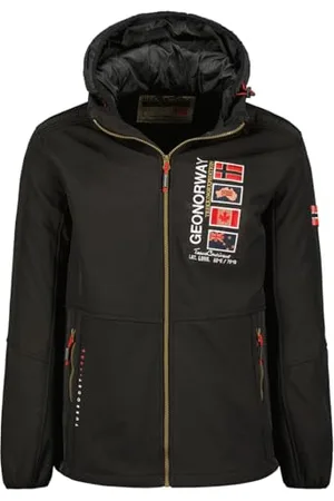 Geographical Norway Talgare Męska wodoodporna kurtka softshellowa z kapturem, kurtka outdoorowa, taktyczna wiatrówka, jazda na nartach, jesień, zima, wiosna (czarna, 2XL), , XXL