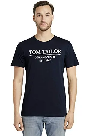 TOM TAILOR Męskie T-shirt z nadrukiem logo z bawełny organicznej 1021229, , M