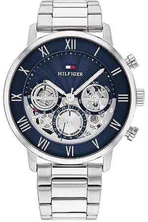 Tommy Hilfiger Analogowy wielofunkcyjny zegarek kwarcowy dla mężczyzn ze srebrną bransoletką ze stali nierdzewnej - 1710569, , bransoletka