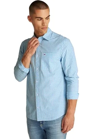 Tommy Hilfiger Męska koszula w kratę TJM POPLIN DM0DM21115 L/S, niebieska (Sugarplum Blue), M, , M