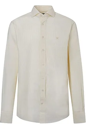 Hackett Cotton Linen Bngl Str Koszula męska, Biały/Żółty, XS