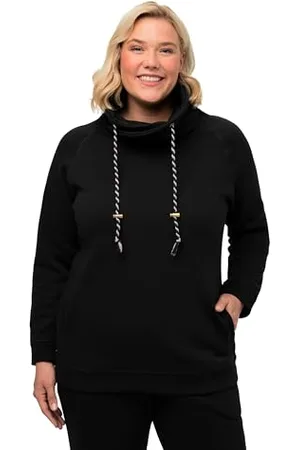 Ulla Popken Damska bluza, szeroka stójka, sznurek, raglanowe rękawy, czarny (czarny 71396310), 50
