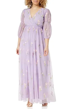 Frock and Frill Damska kwiecista haftowana sukienka na specjalne okazje, liliowa, 14, , 40
