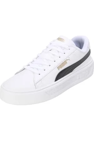 PUMA Damskie buty sportowe Smash Platform V3, Biały Black Gold, 40.5 EU