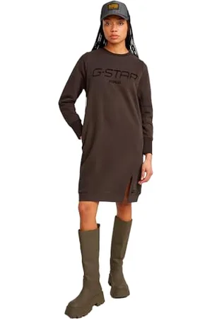G-Star RAW Damska sukienka dresowa z nadrukiem flokowanym na co dzień, brązowa (Chocolate Plum D25038-d589-g692), XL, , XL