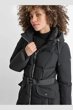 DKNY Damski zamek błyskawiczny z przodu z paskiem Maxi Coat, , XXL, , XXL
