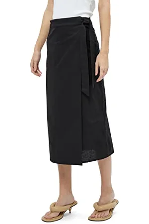 Minus Damska spódnica Shelba Linen Wrap 3, czarna, 10, Czarny, 36