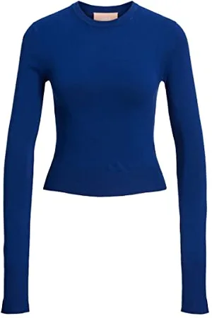 JACK & JONES Damski sweter JJXX JXVALENTINA LS Soft Cropped CN Knit, niebieski , XL