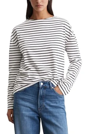 Marc O’ Polo Marc OPolo Denim damska koszulka z długim rękawem z dekoltem w kształcie litery U w paski, , S