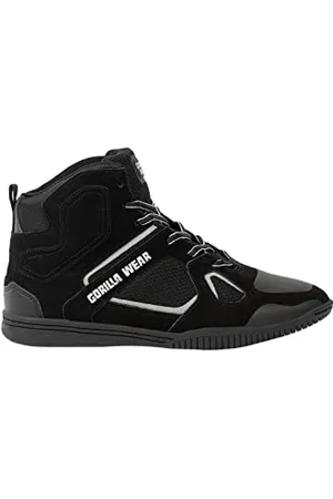 Gorilla Wear Buty kulturystyki Troy High Tops – czarne/czerwone – do uprawiania sportu, na co dzień, do treningu, sznurowadła z logo, wygodne, bardzo mocne trzymanie dla mężczyzn, , 45 EU