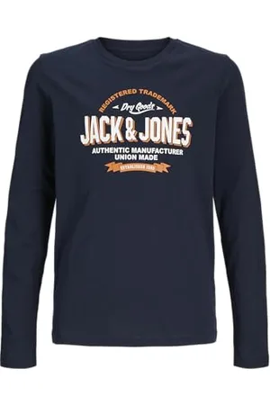 JACK & JONES Chłopięca koszulka z długim rękawem, Granatowy marynarka/nadruk: biały + dżem, 110
