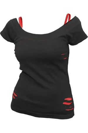 Spiral URBAN FASHION - Top 2w1 - strzępiony - czerwono-czarny - M