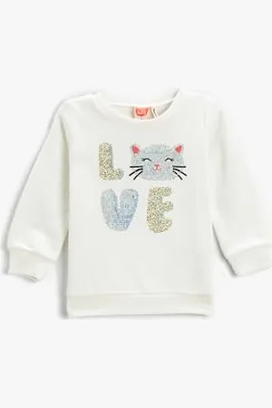 Koton Babygirls Cat Printed Crew Neck bluza z kapturem, , 12-18 Miesi?cy