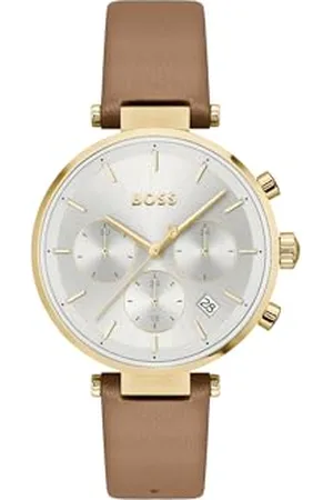 HUGO BOSS Analogowy wielofunkcyjny zegarek kwarcowy dla kobiet kolekcja sportowa Majesty z brązowym skórzanym paskiem wielbłądzi - 1502772