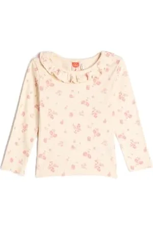 Koton Babygirls Flower Printed Round Neck Ruffle Detail Cotton Ribbed T-Shirt, , 6-9 Miesi?ce